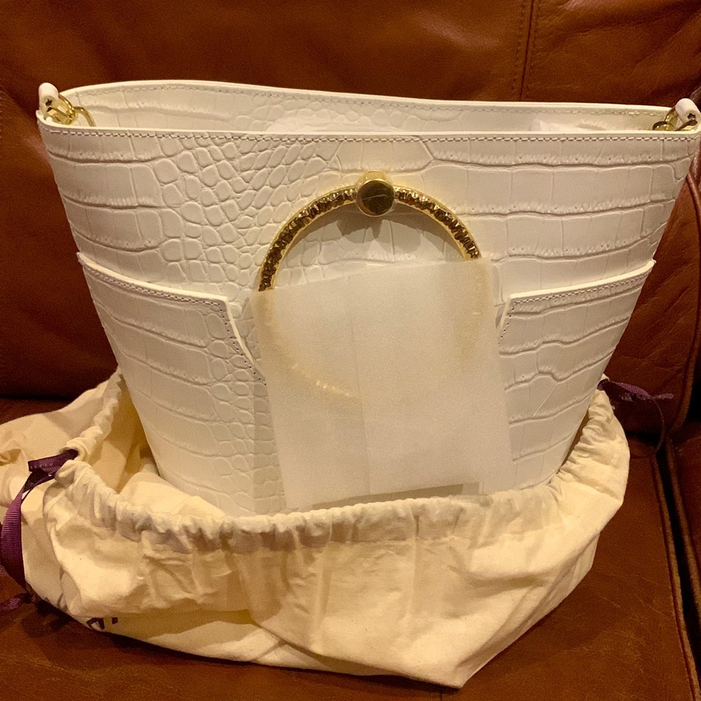 Ted Baker white croc handbag shoulder bag purse with gold accents